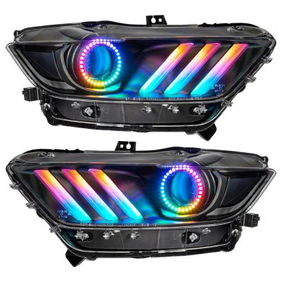 Oracle Lighting 2015-2017 Ford Mustang Pre-Assembled Headlights Dynamic Colorshift RGB+A Black Edition