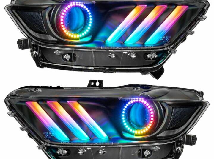 Oracle Lighting 2015-2017 Ford Mustang Pre-Assembled Headlights Dynamic Colorshift RGB+A Black Edition