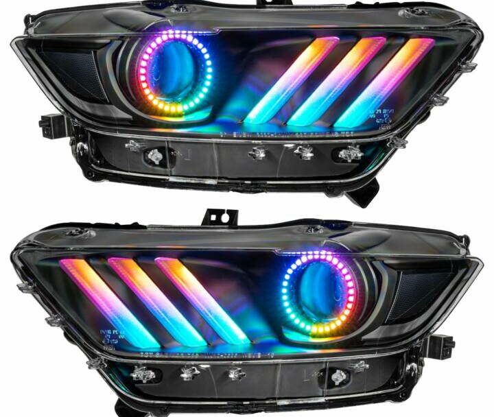 Oracle Lighting 2015-2017 Ford Mustang Pre-Assembled Headlights Dynamic Colorshift RGB+A Black Edition