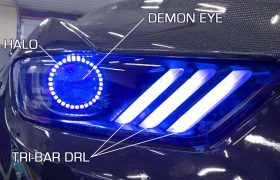 Oracle Lighting 2015-2017 Ford Mustang Pre-Assembled Headlights Dynamic Colorshift RGB+A Black Edition - Image 1