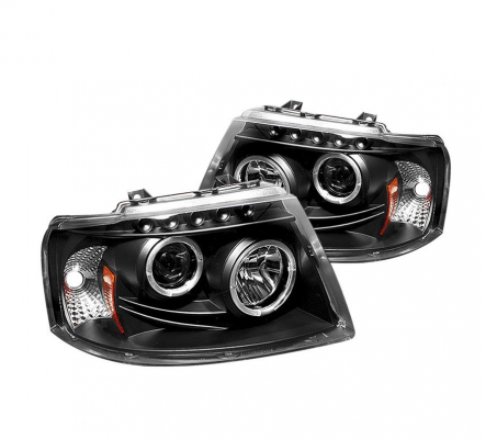 Spyder 2004 Ford Expedition Black Halo Projector Headlights with Parking LED's
