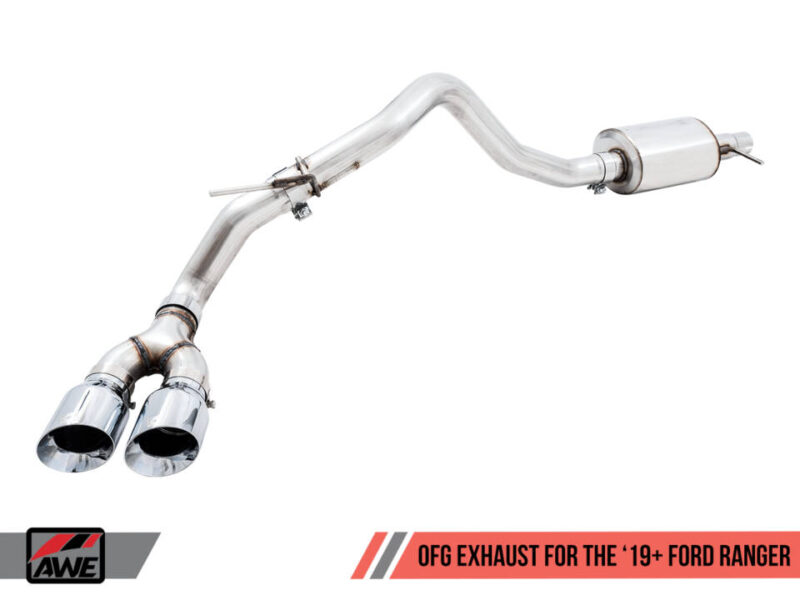 AWE 2019-2023 Ford Ranger 0FG Exhaust with BashGuard - Dual Chrome Silver Tips - Image 2