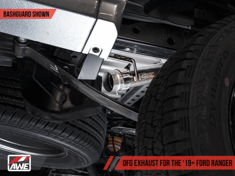 AWE 2019-2023 Ford Ranger 0FG Exhaust with BashGuard - Dual Chrome Silver Tips - Image 4