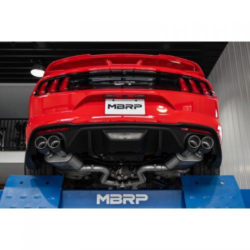 MBRP 2018 2020 Ford Mustang GT 3 Cat Back T304 Dual Quad Split Rear Exit Active Exhaust with Carbon Fiber Tips 1