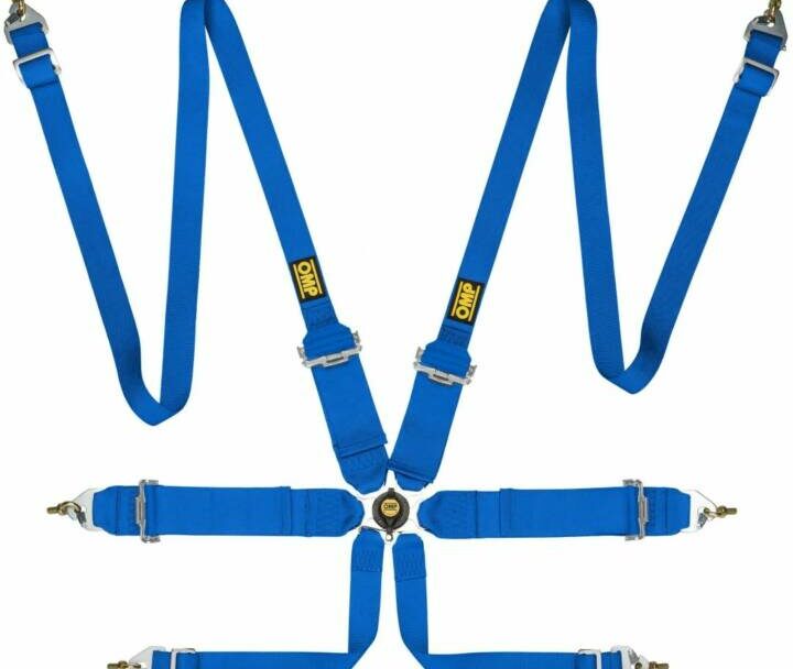 OMP First 3+2 FIA Homologated 6 Point Racing Safety Belt Harness - Blue