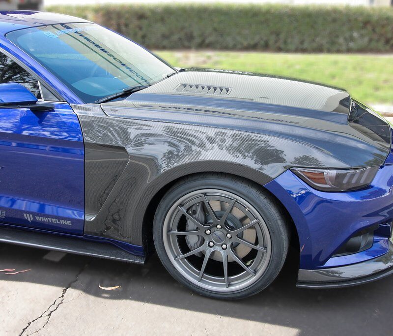 Anderson Composites 2015-2017 Ford Mustang Double Sided Carbon Fiber Super Snake Hood