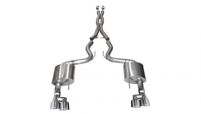Corsa Performance 2018-2023 Ford Mustang GT 5.0 Xtreme Sound Level 3.0in Cat-Back Exhaust Twin 4.0in Polished Tips