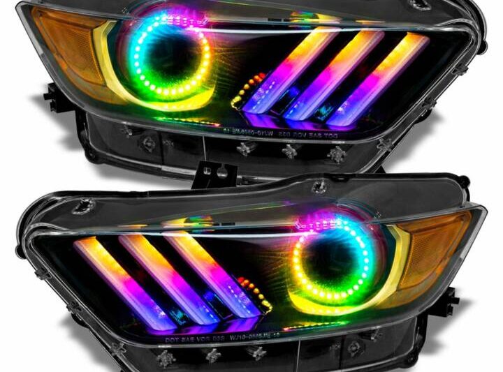 Oracle Lighting 2015-2017 Ford Mustang Headlights Dynamic Colorshift Upgrade w/ Halo Kit
