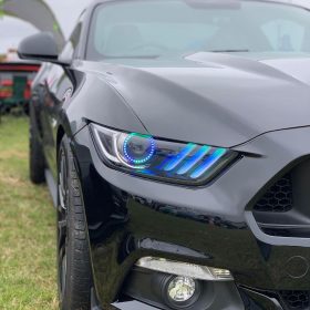 Oracle Lighting 2015-2017 Ford Mustang Headlights Dynamic Colorshift Upgrade w/ Halo Kit - Image 1