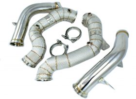 Function Factory Performance -Benz E63 AMG Free Flow Downpipes w/ Heat Shield - Image 2