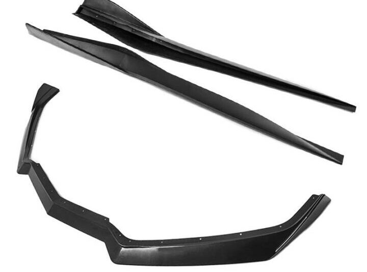EOS 2020-2024 Chevrolet Corvette C8 5VM Front Splitter & Side Skirts (Unpainted) Plastic Black