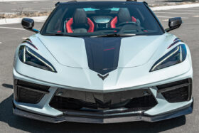 EOS 2020-2024 Chevrolet Corvette C8 5VM Style Carbon Fiber Front Splitter Lip (2- Piece Version) - Image 4