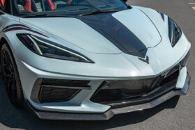 EOS 2020-2024 Chevrolet Corvette C8 5VM Style Carbon Fiber Front Splitter Lip (2- Piece Version) - Image 1