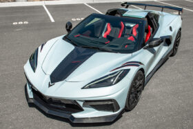 EOS 2020-2024 Chevrolet Corvette C8 5VM Style Carbon Fiber Front Splitter Lip (2- Piece Version) - Image 3