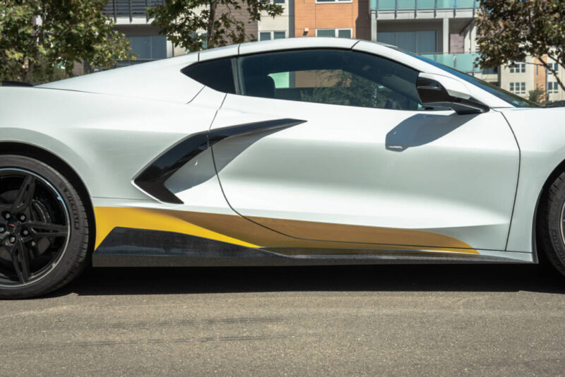 EOS 2020-2024 Chevrolet Corvette C8 5VM Style Carbon Fiber Front Splitter Lip & Side Skirts - Image 7