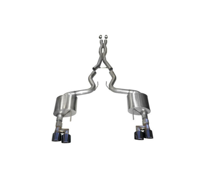 Corsa Performance 2018-2023 Ford Mustang GT Sport Sound Level 3.0in Cat-Back Exhaust w/ 4.0in Dual Exit Black Quad Tips