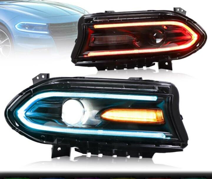 Vland 2015-2021 Dodge Charger RGB Projector Headlights Dual Beam Lens w/ Color Changing System
