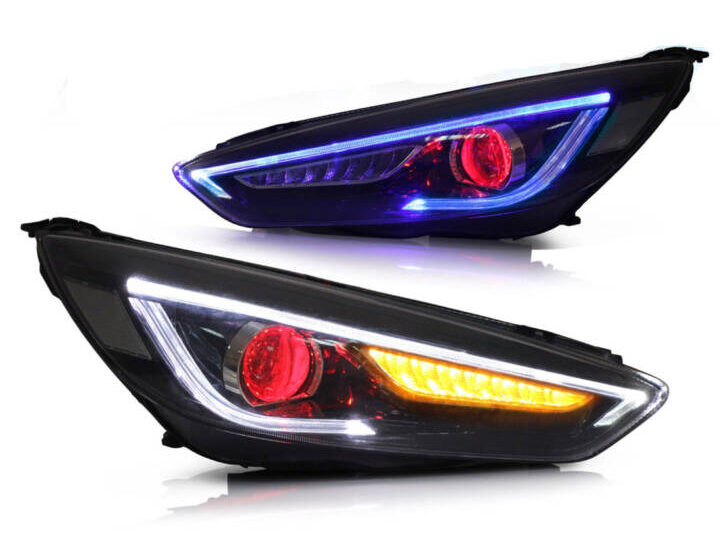 Vland 2015-2017 Ford Focus LED Sequential Headlights with Blue DRL & Red Demon Eyes