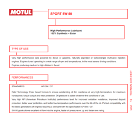 Motul Sport Ester 5W-50 Synthetic High Performance Motor Oil 5L - Image 1