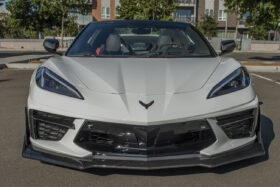 EOS 2020-2024 Chevrolet Corvette C8 Hydro-Dipped Carbon Fiber Performance Track Edition Front Splitter Lip - Image 2
