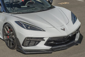 EOS 2020-2024 Chevrolet Corvette C8 Hydro-Dipped Carbon Fiber Performance Track Edition Front Splitter Lip - Image 1