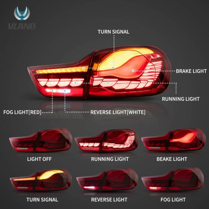 Vland 2014-2020 BMW 4-Series/M4 OLED Tail Lights W/ Dynamic Welcome Lighting - Red Clear - Image 4