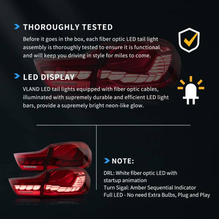 Vland 2014-2020 BMW 4-Series/M4 OLED Tail Lights W/ Dynamic Welcome Lighting - Red Clear - Image 6