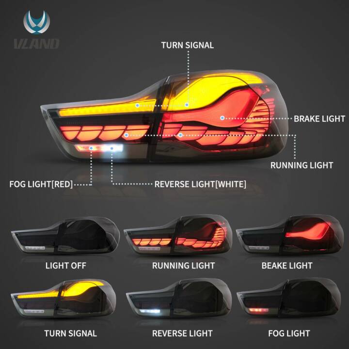 Vland 2014-2020 BMW 4-Series/M4 OLED Tail Lights W/ Dynamic Welcome Lighting - Smoked - Image 3
