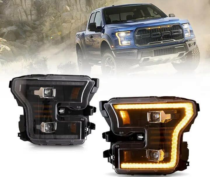 Vland 2015-2017 Ford F-150 13th Gen LED Dual Beam Projector Headlights (Black)