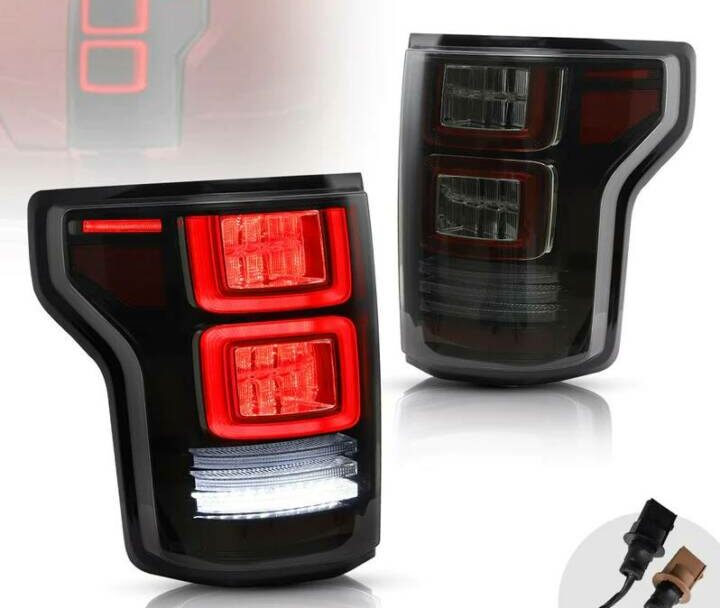 Vland 2015-2020 Ford F-150 Aftermarket Rear Lamps Assembly (Smoked Lens - Red Turn Signal)