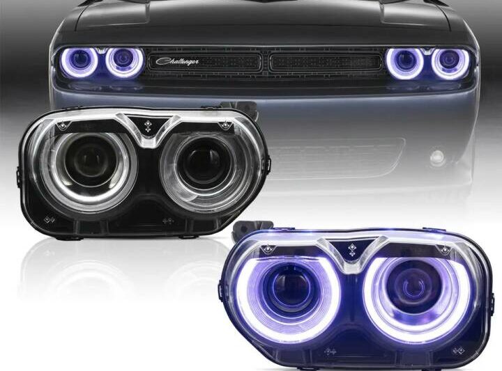 Vland 2015-2023 Dodge Challenger Facelifted RGB Dual Beam Projector Headlights (Black)
