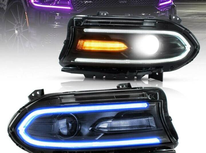 Vland 2015-2023 Dodge Charger RGB Style Dual Beam Projector Headlights (Black)