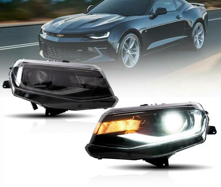Vland 2016-2022 Chevrolet Camaro LED Dual Beam Projector Headlights (Black)