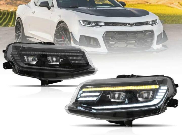 Vland 2016-2022 Chevrolet Camaro LED Dual Beam Projector Headlights W/ Breath Back & Forth Function (Black)