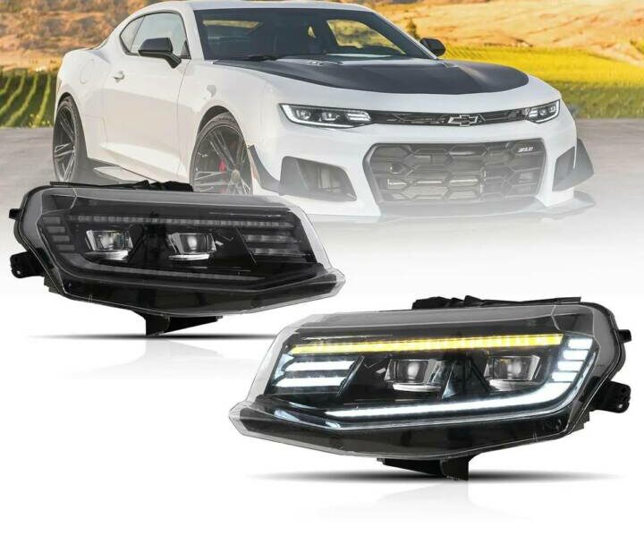 Vland 2016-2022 Chevrolet Camaro LED Dual Beam Projector Headlights W/ Breath Back & Forth Function (Black)