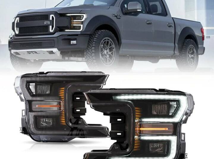 Vland 2018-2020 Ford F-150 13th Gen Dual Beam Projector Headlights W/ Startup Animation (Black)