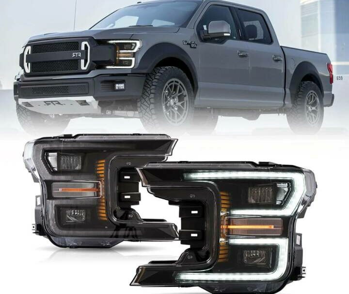 Vland 2018-2020 Ford F-150 13th Gen Dual Beam Projector Headlights W/ Startup Animation (Black)