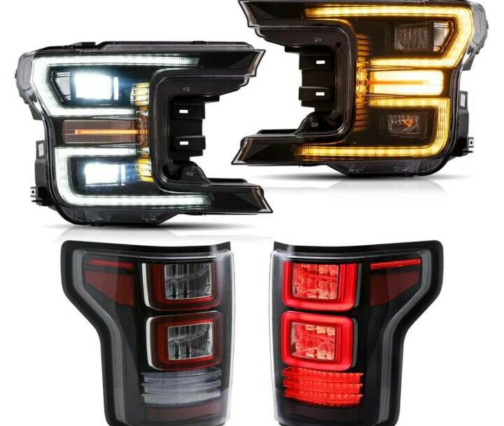 Vland 2018-2020 Ford F-150 LED Headlight & Tail Lights Kit (Black - Clear Lens)