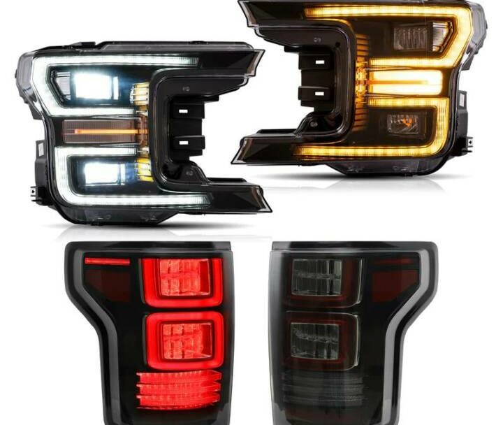 Vland 2018-2020 Ford F-150 LED Headlight & Tail Lights Kit (Black - Smoked Lens)