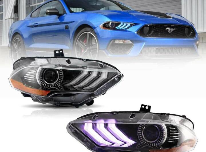 Vland 2018-2023 Ford Mustang LED Dual Beam Projector RGB Headlights (Black)