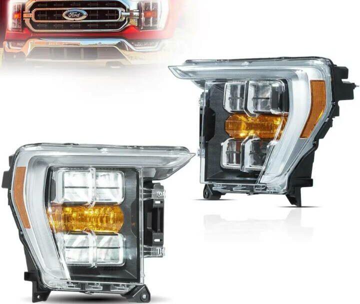 Vland 2021-2023 Ford F-150 14th Gen LED Reflection Bowl Headlights - Chrome