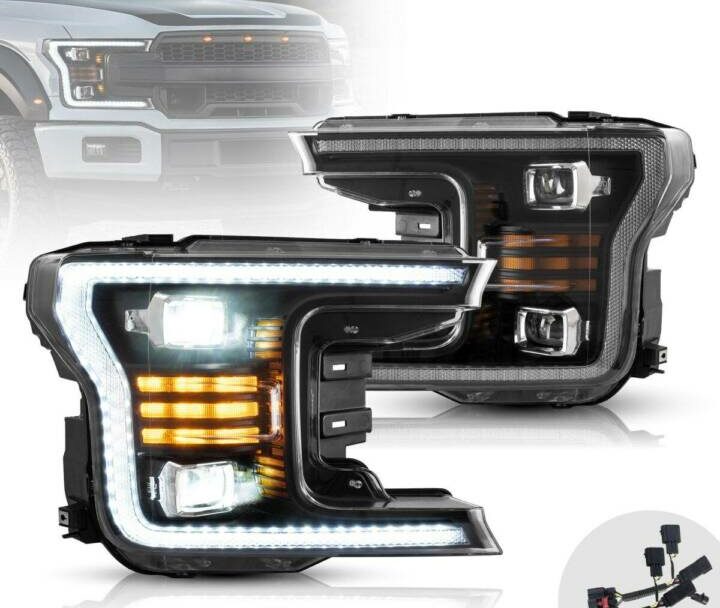 Vland 2018-2020 Ford F-150 13th Gen Facelifted LED Dual Beam Projector Headlights (Black)