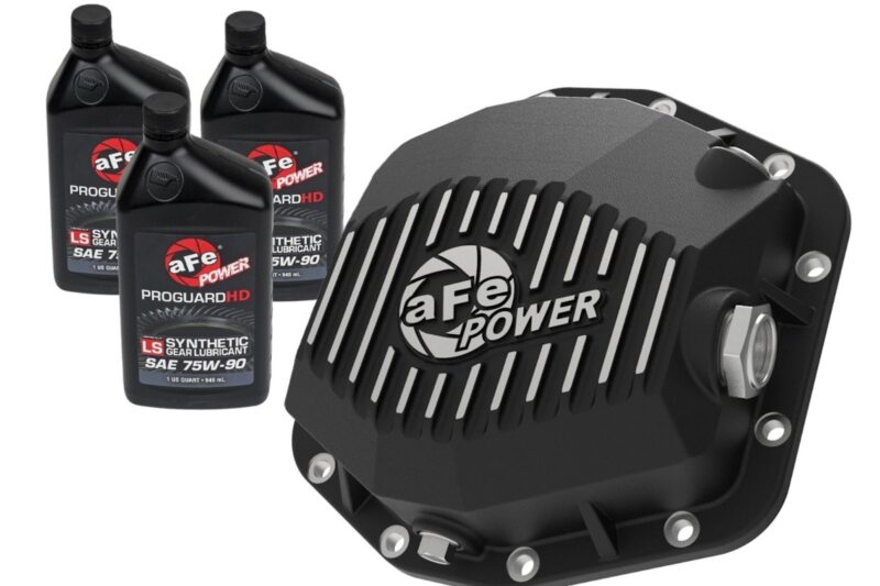 aFe Power 2021-2023 Ford Bronco EcoBoost/V6-2.7L (Dana M220) Pro Series Rear Differential Cover Black w/ Machined Fins & Gear Oil