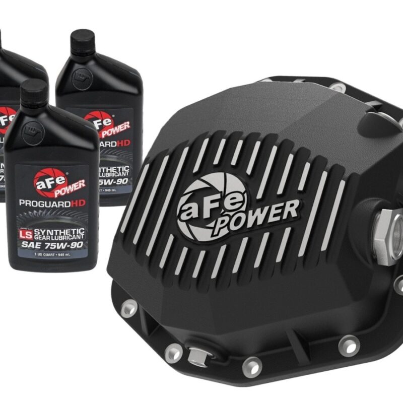 aFe Power 2021-2023 Ford Bronco EcoBoost/V6-2.7L (Dana M220) Pro Series Rear Differential Cover Black w/ Machined Fins & Gear Oil