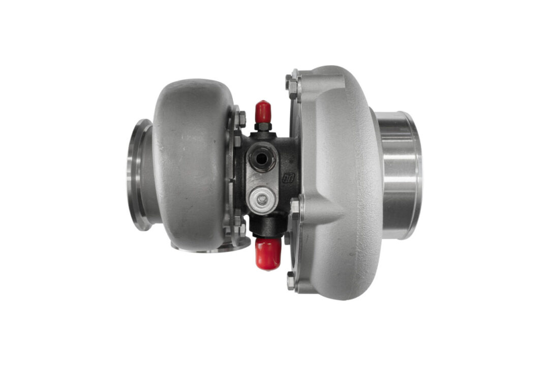 Alternative view of Turbosmart TS-2 Turbocharger (Water Cooled) 6870 (Kompact) V-Band Reverse Rotation 1.07AR Externally Wastegated