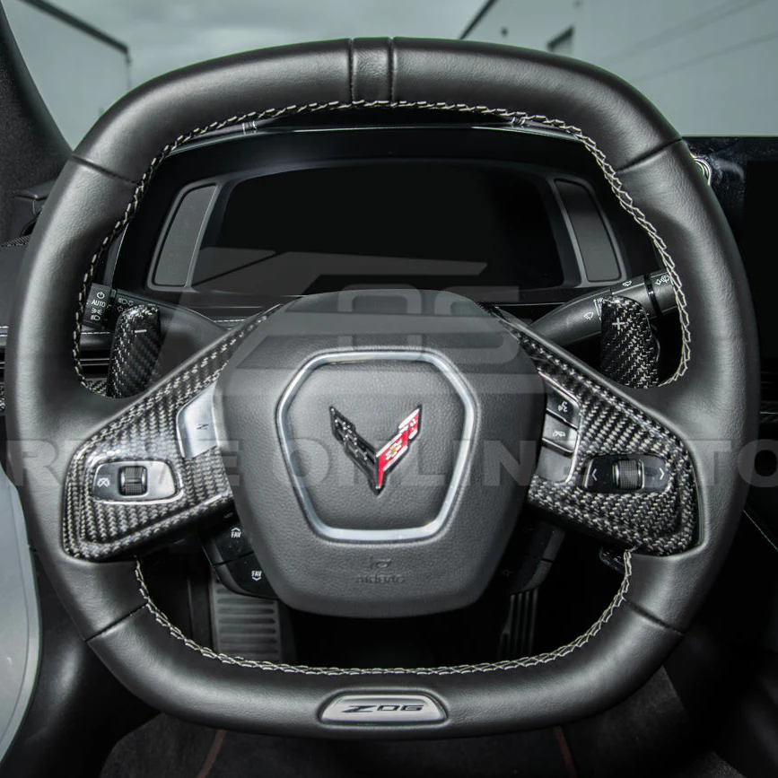 EOS 2020-2026 Corvette C8 Dry Carbon Fiber Steering Wheel Paddle Shifters Replacement - Image 11