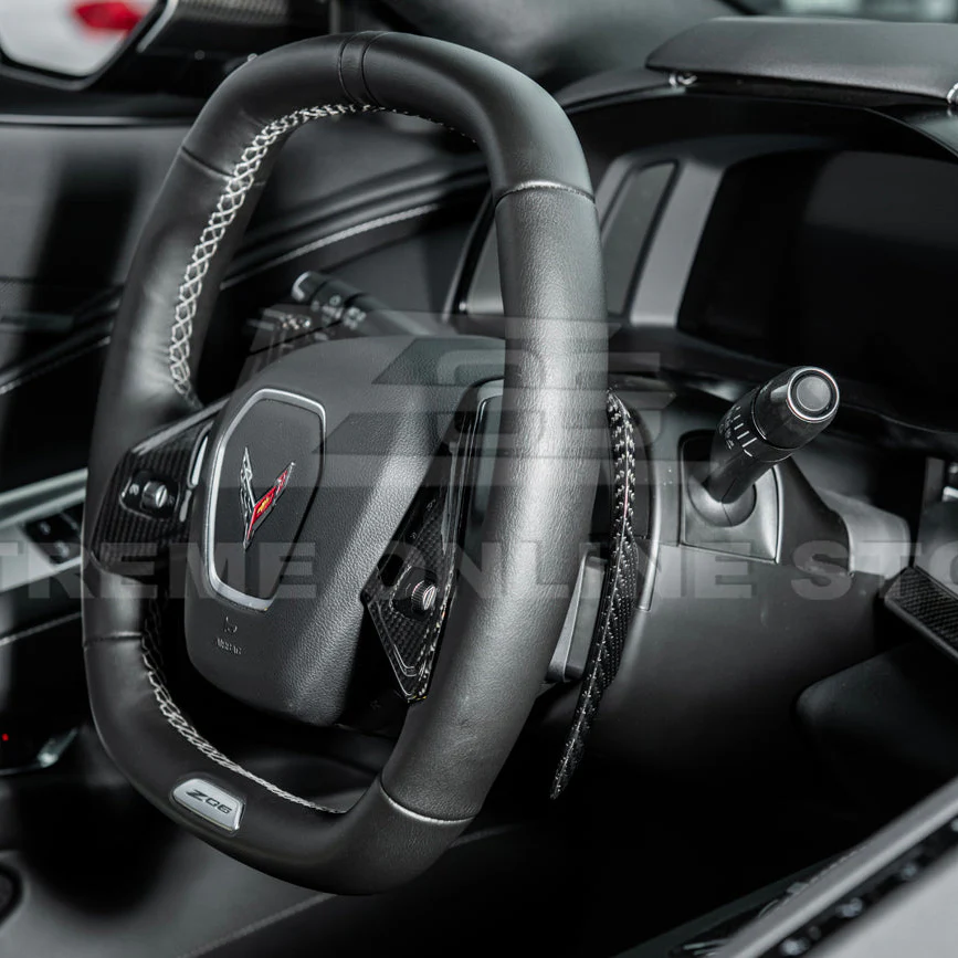 EOS 2020-2026 Corvette C8 Dry Carbon Fiber Steering Wheel Paddle Shifters Replacement - Image 2