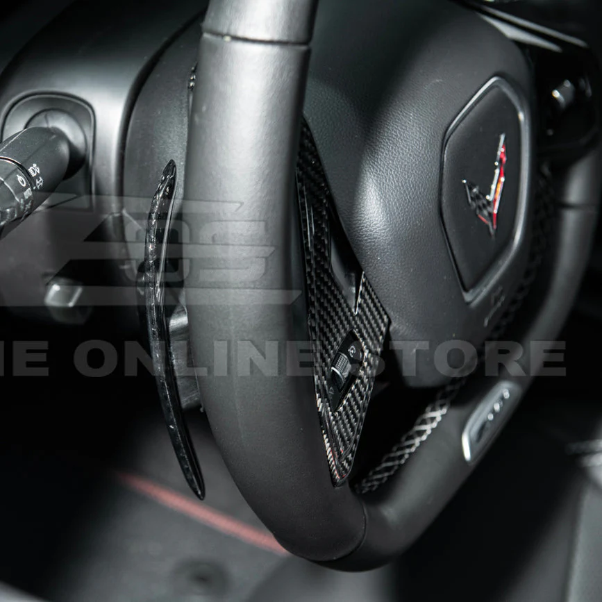 EOS 2020-2026 Corvette C8 Dry Carbon Fiber Steering Wheel Paddle Shifters Replacement - Image 8