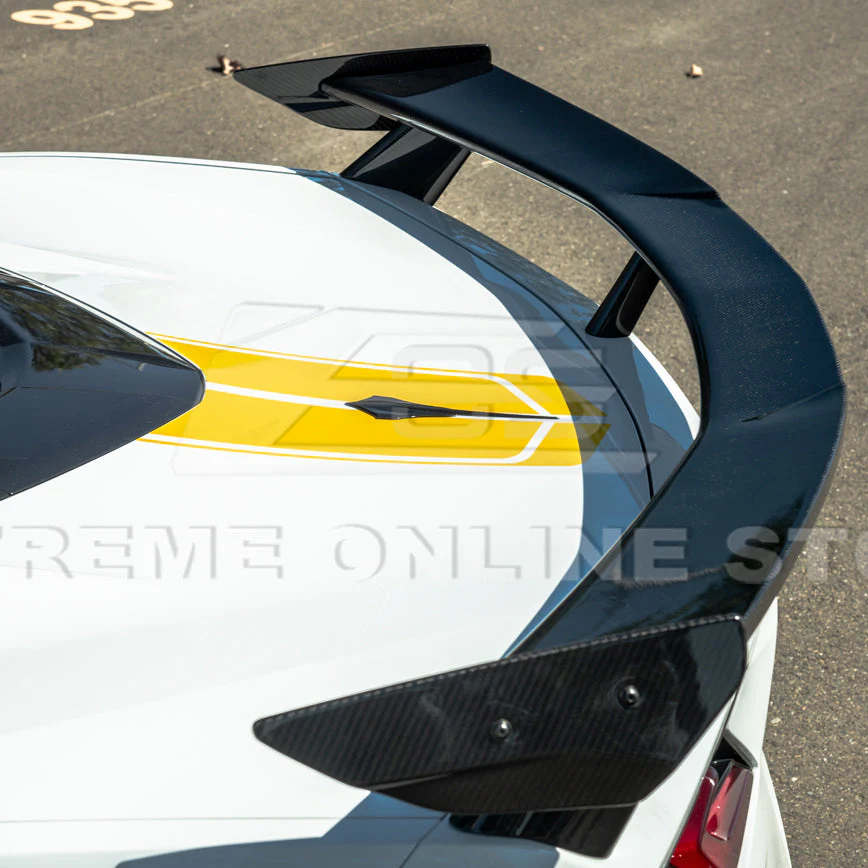 EOS 2020-2026 Corvette C8 GM Factory Style DRY CARBON FIBER Rear Spoiler Side Winglets - Image 3