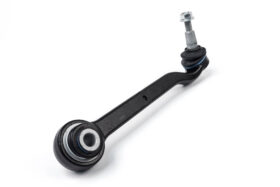 Steeda 2015-2023 Ford Mustang Front Control Arms Lateral Links with Extended Ball Joint installed